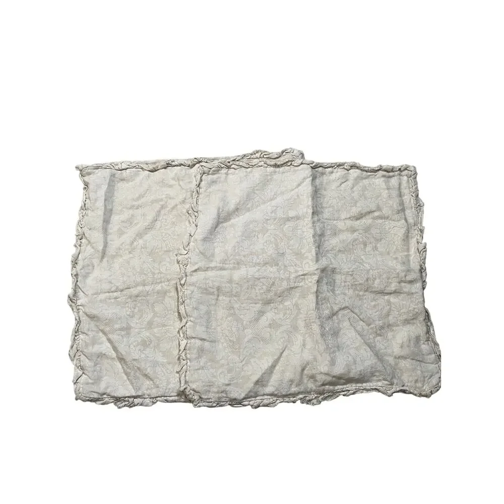 Vintage Rachel Ashwell Shabby Chic 100% Linen Ruffle Embossed Print Pillowcases
